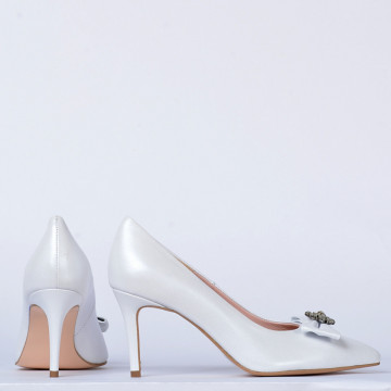 Pantofi Cu Toc Piele Naturala Enyra Albi- Need 4 Shoes