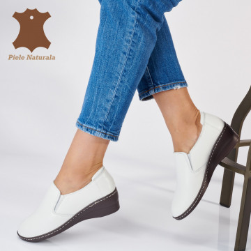 Pantofi Dama Piele Naturala Vega Albi - Need 4 Shoes