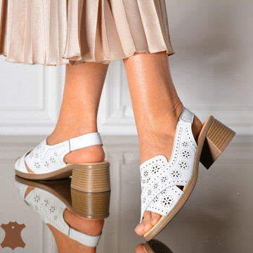 Sandale Cu Toc Piele Naturala Anayda Albe- Need 4 Shoes