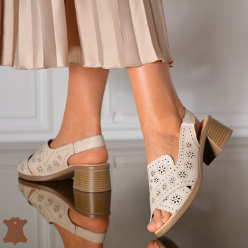 Sandale Cu Toc Piele Naturala Anayda Bej- Need 4 Shoes
