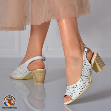 Sandale Cu Toc Piele Naturala Vivien Albe- Need 4 Shoes
