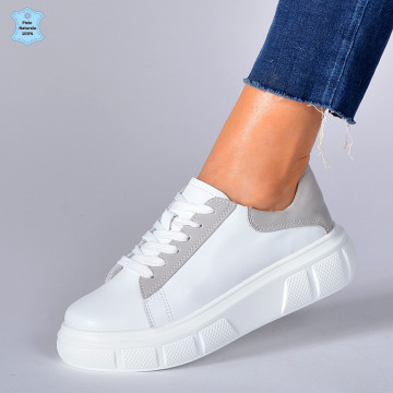 Adidasi Dama Piele Naturala Star Alb/Gri- Need 4 Shoes