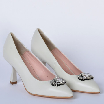 Pantofi Cu Toc Piele Naturala Bianca Bej- Need 4 Shoes
