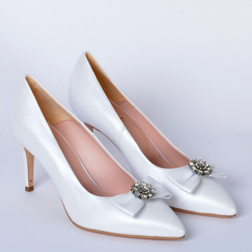 Pantofi Cu Toc Piele Naturala Enyra Albi- Need 4 Shoes