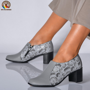Pantofi Cu Toc Piele Naturala Reno Gri-Need 4 Shoes