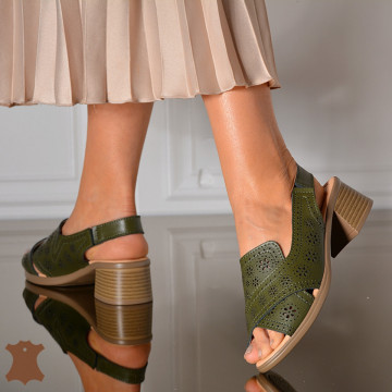 Sandale Cu Toc Piele Naturala Anayda Verzi- Need 4 Shoes