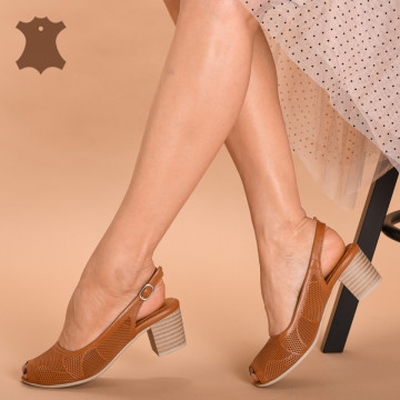 Sandale Cu Toc Piele Naturala Nessy Camel- Need 4 Shoes