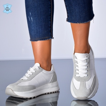 Adidasi Dama Piele Naturala Maurina Albi - Need 4 Shoes
