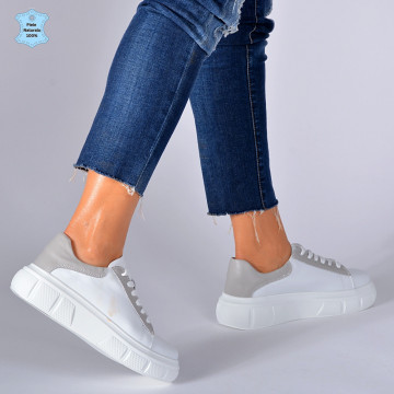 Adidasi Dama Piele Naturala Star Alb/Gri- Need 4 Shoes