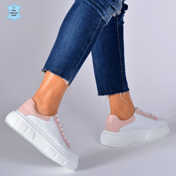 Adidasi Dama Piele Naturala Star Alb/Roz- Need 4 Shoes