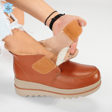 Ghete Dama Imblanite Piele Naturala Ilinca 2 Camel- Need 4 Shoes