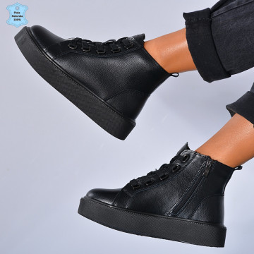 Ghete Dama Piele Naturala Alexia Negre- Need 4 Shoes