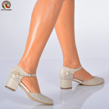 Pantofi Cu Toc Piele Naturala Arizona Bej