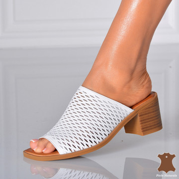 Papuci Dama Piele Naturala Pamela Albi- Need 4 Shoes