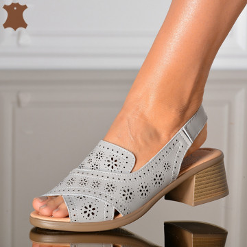 Sandale Cu Toc Piele Naturala Anayda Gri- Need 4 Shoes