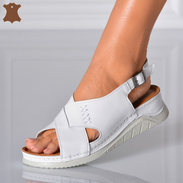 Sandale Dama Piele Naturala Alida Albe- Need 4 Shoes