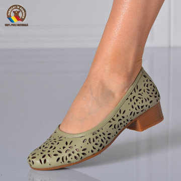 Pantofi Cu Toc Piele Naturala Aretha Olive-Need 4 Shoes