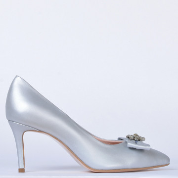 Pantofi Cu Toc Piele Naturala Enyra Argintii- Need 4 Shoes