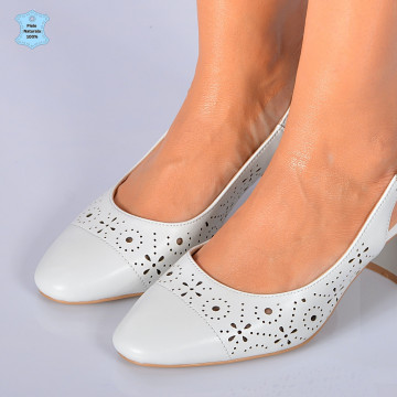Pantofi cu toc Piele Naturala Jolyn Albi- Need 4 Shoes
