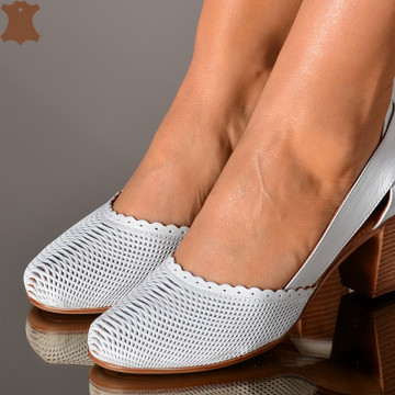 Pantofi Cu Toc Piele Naturala Monisha Albi- Need 4 Shoes