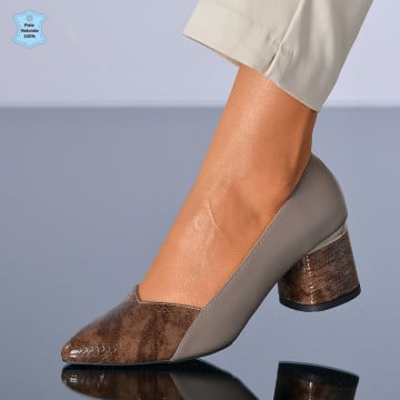 Pantofi Cu Toc Piele Naturala Mya Gri- Need 4 Shoes