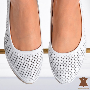 Pantofi Cu Toc Piele Naturala Sharon Albi- Need 4 Shoes