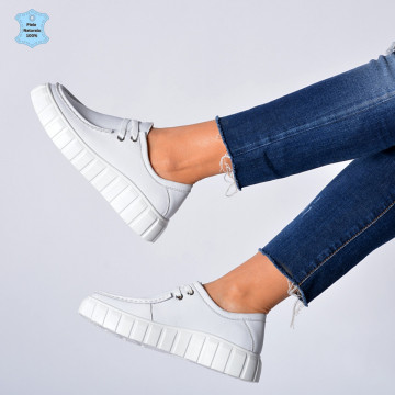 Pantofi Dama Piele Naturala Aime Albi- Need 4 Shoes