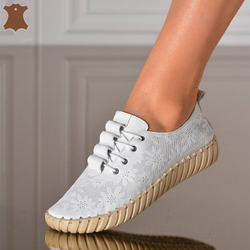 Pantofi Dama Piele Naturala Asteria Albi- Need 4 Shoes