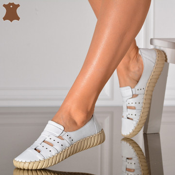 Pantofi Dama Piele Naturala Flavia Albi- Need 4 Shoes