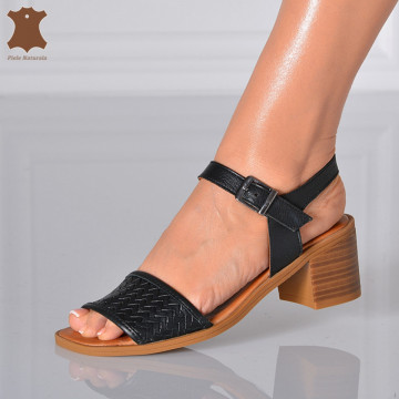 Sandale Cu Toc Piele Naturala Reina Negre- Need 4 Shoes