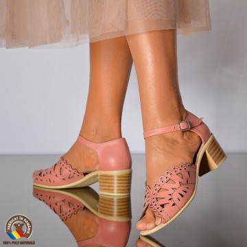 Sandale Cu Toc Piele Naturala Verona Somon- Need 4 Shoes