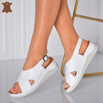 Sandale Dama Piele Naturala Alida Albe- Need 4 Shoes