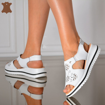 Sandale Dama Piele Naturala Zaza Albe- Need 4 Shoes