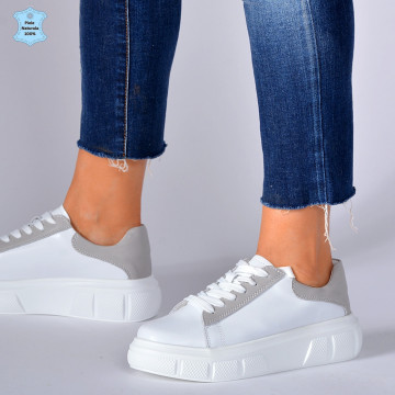 Adidasi Dama Piele Naturala Star Alb/Gri- Need 4 Shoes