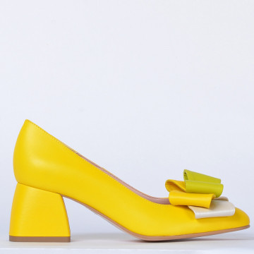 Pantofi Cu Toc Piele Naturala Arabella Galbeni- Need 4 Shoes