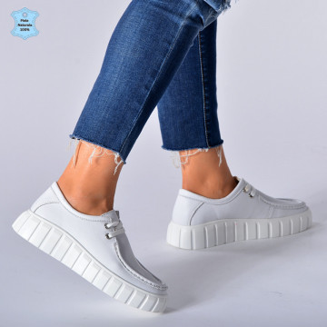 Pantofi Dama Piele Naturala Aime Albi- Need 4 Shoes