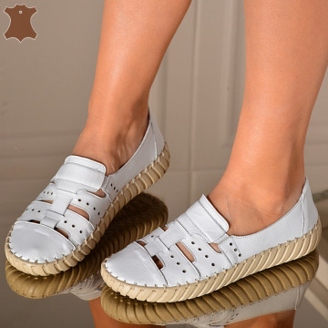 Pantofi Dama Piele Naturala Flavia Albi- Need 4 Shoes