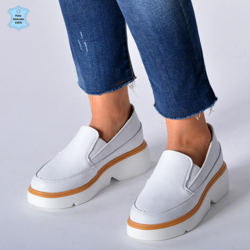 Pantofi Dama Piele Naturala Isadora Albi- Need 4 Shoes