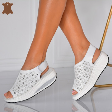 Sandale Dama Piele Naturala Amina Albe- Need 4 Shoes