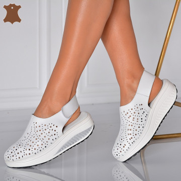 Sandale Dama Piele Naturala Elma Albe- Need 4 Shoes