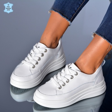 Adidasi Dama Piele Naturala Amaya Albi - Need 4 Shoes