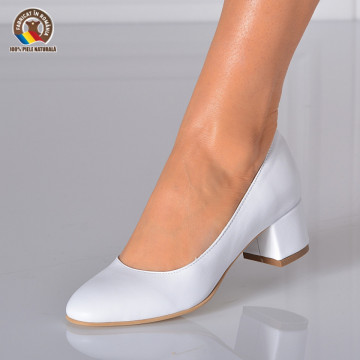 Pantofi cu toc Piele Naturala Delia Albi- Need 4 Shoes