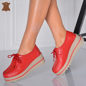 Pantofi Dama Piele Naturala Corso 4 Rosii- Need 4 Shoes