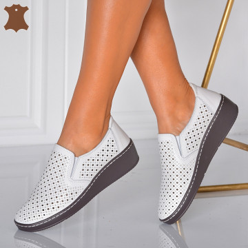 Pantofi Dama Piele Naturala Ilona Albi- Need 4 Shoes