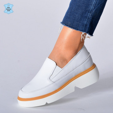 Pantofi Dama Piele Naturala Isadora Albi- Need 4 Shoes