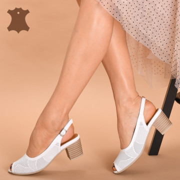 Sandale Cu Toc Piele Naturala Nessy Albe- Need 4 Shoes