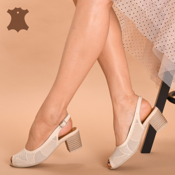 Sandale Cu Toc Piele Naturala Nessy Bej- Need 4 Shoes