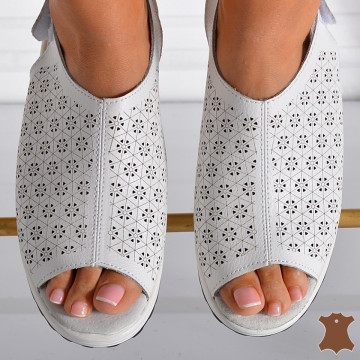 Sandale Dama Piele Naturala Amina Albe- Need 4 Shoes