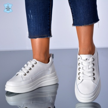 Adidasi Dama Piele Naturala Amaya Albi - Need 4 Shoes