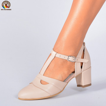 Pantofi Cu Toc Piele Naturala Amanda Nude
